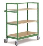 1030 x 1730 VARI MOBILE shelf trolley with 4 shelves 44 x 600 mm, galvanised frame: RAL 5007 brilliant blue load 500 kg, including push handle