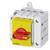 A white Siemens rotary switch with a yellow and red front. The switch is set to 'On' and has a robust construction.