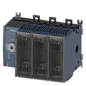 A three-phase circuit breaker from Siemens for industrial applications, showing connections and heat sink fins for thermal dissipation.