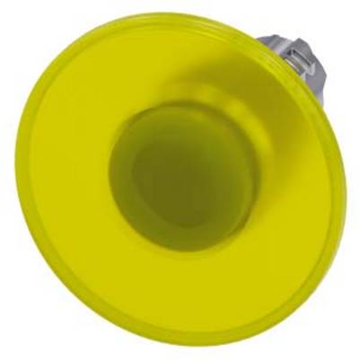 A yellow push button with a metal mounting, commonly used in machinery or control systems.