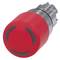 Large, red emergency stop switch, cylindrical, with a grey cap and metallic base. Used for immediate shutdown in emergency situations.