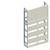 Metal shelving unit with adjustable shelves and closed back panel. Suitable for storage and organisation of materials.