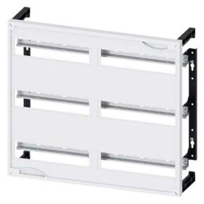 Empty white metal frame with three horizontal rails, suitable for electrical or technical installations.