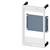 A white, rectangular door frame with a grey metal plate in the centre. It appears to be a component for an installation.