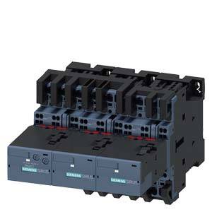 A three-pole protective switch with multiple connections, depicted in a technical style. Primarily black with subtle colour accents.