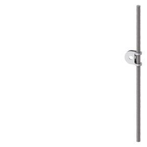 A vertical metal rod with a round holder screwed to the middle, against a white background.