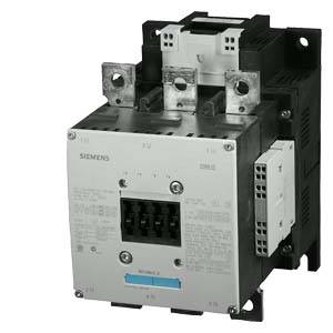 An electrical Siemens contactor in a square design, fitted with main terminals on top and control terminals on the side.