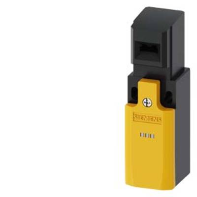 A yellow Siemens safety module with a black housing, identifiable by three vertical lines on the front, for industrial control.