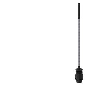 Aerial with a black base and a long, slender stem, terminating in a layered design.