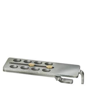 Metal clip with multiple recesses of varying sizes, likely for industrial or mechanical applications.