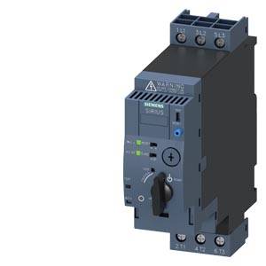 Siemens electrical circuit breaker in grey with rotary handle, LED indicators, and connection terminals at the top and bottom for electrical circuits.