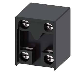 Grey, cube-shaped electrical component with four metal screws in the corners, possibly a relay base.