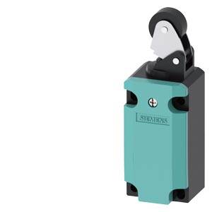 An electrical switch with a lever arm, housing in blue, suitable for industrial machine control applications.