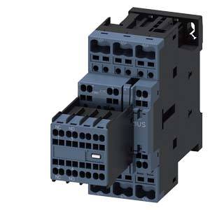 An electrical contactor with multiple terminals and a black plastic cover. It is used in electrical circuits.