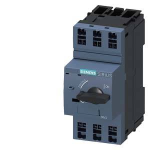 A Siemens electrical switch, Sirius model, in grey and black, with a large rotary handle in the centre for switching on and off.