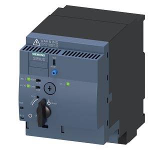 A Siemens industrial switching device, model Sirius. It has a black front panel with control buttons and LED indicators.