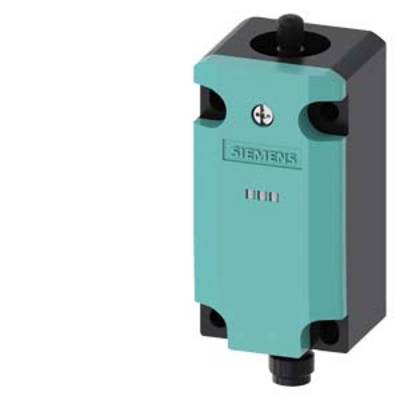 A teal-coloured Siemens push button with a rectangular shape and black mounting elements.