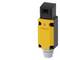 'A yellow safety relay with a black head, used in industrial environments. Marking on the front.'