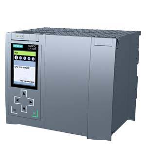 Industrial control unit with display and keypad. Display shows 'CPU', manufacturer's logo in top left corner. Metallic enclosure.
