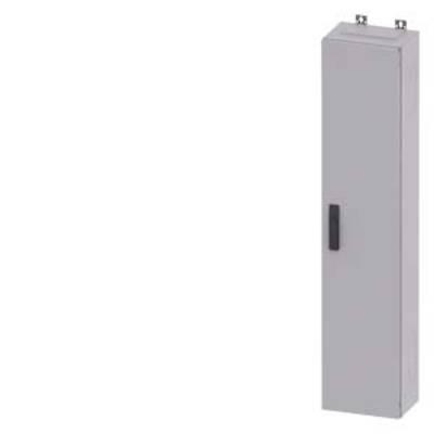 A grey, rectangular metal box with a handle on the front, likely a fuse box or distribution board, mounted on a white wall.