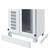 A grey, rectangular metal enclosure with a glass door and ventilation slots, suitable for storing electronic devices.