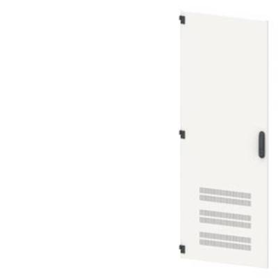 A white cupboard with ventilation slots and a door handle, closed, shown from the side.