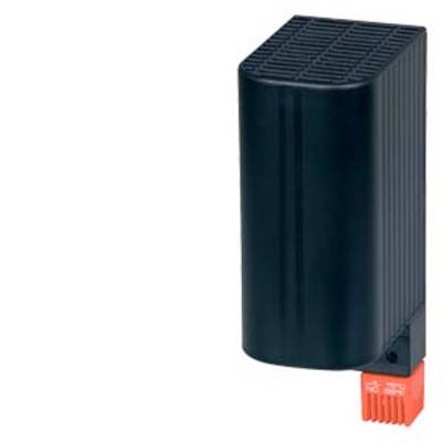 A black, rectangular heater with a red base, used for temperature control in electrical control cabinets.