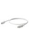 A white Ethernet cable with two plugs, lying in a loose loop.