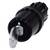 A black key switch with a metal key inserted. The switch displays a white arrow symbol on its front face.