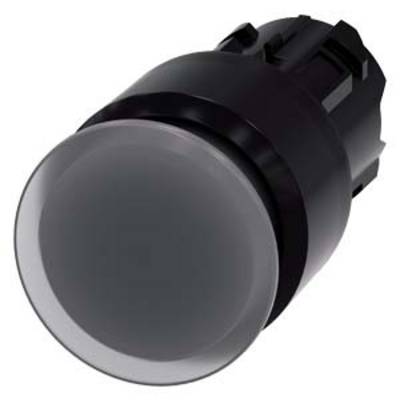 A round, black push button for electronic devices, suitable for installation on control panels or enclosures.