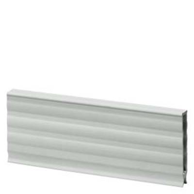 Silver, ribbed metal plate, horizontal orientation, on white background.