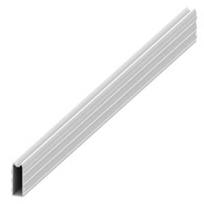 A long, white rectangular metal profile with a ribbed surface, likely used as a connecting element or rail.