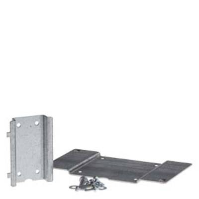 Metal mounting set consisting of two silver plates and screws, used for securely joining components.