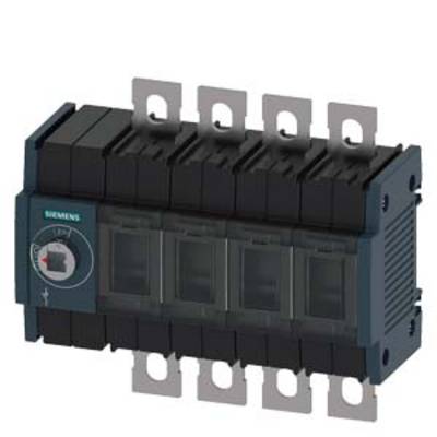A black Siemens electrical power switch with multiple connections and a large switch on the left side.