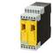 A Siemens safety relay module with multiple terminal connections, yellow front panel, and black housing, for industrial applications.