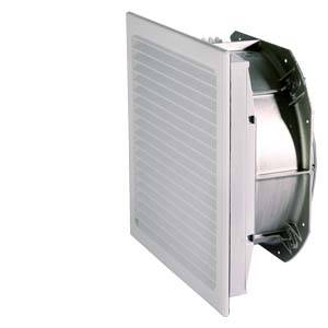 'Wall fan with rectangular grille and circular fan housing. Suitable for wall mounting in residential or commercial spaces.'