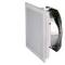 'Wall fan with rectangular grille and circular fan housing. Suitable for wall mounting in residential or commercial spaces.'