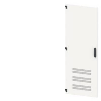 A white, rectangular electrical cabinet with ventilation slots and black handles on the side.