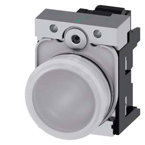 A round, grey push button with a metal frame, designed for industrial control.