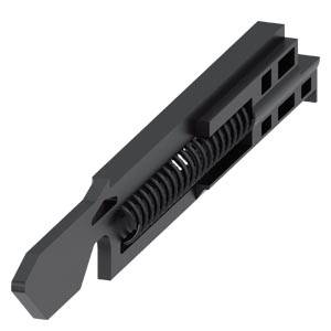 A 3D representation of a technical component with a spring mechanism, likely part of a larger mechanical system.