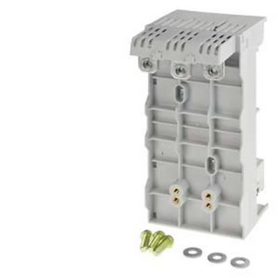Grey plastic component with multiple connection points beside four small screws and washers on a white background.