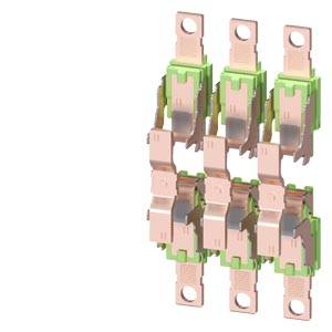 A row of green and copper-coloured electrical connectors arranged vertically.