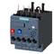A Siemens Sirius overload relay with a blue 'Reset' and red 'Stop' button, showing electrical connections and test interface.