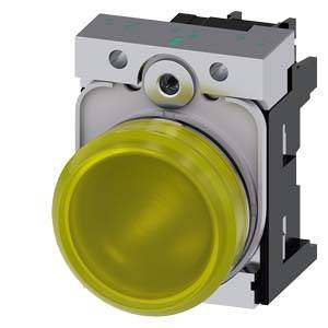 Yellow push-button component with a square housing, suitable for industrial applications or control systems.