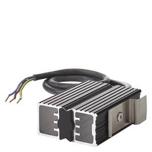 A rectangular aluminium heatsink with clamped electrical wires.