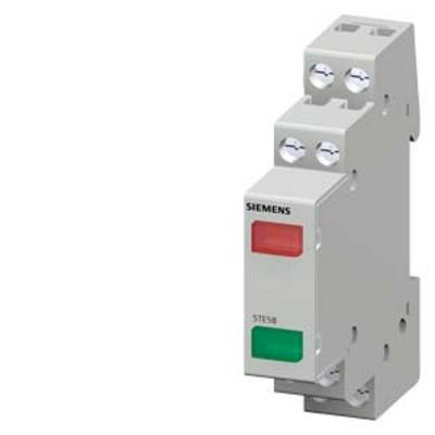 A Siemens protective switch with two indicator lights. The upper indicator is illuminated in red, the lower one in green.