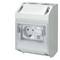 Socket in a robust, weatherproof housing suitable for outdoor use, with a transparent protective cover.
