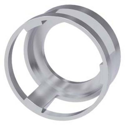 A silver-grey, cylindrical metal ring with symmetrical recesses demonstrates industrial precision and technical utility.