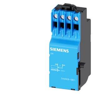 A blue Siemens circuit breaker with three terminals, used for controlling electrical circuits.