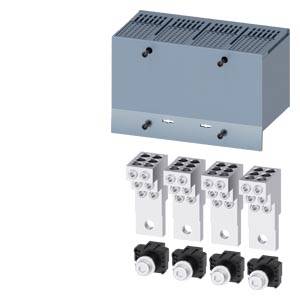 Electronic device with a blue cover, featuring four terminal blocks and four black rotary knobs.